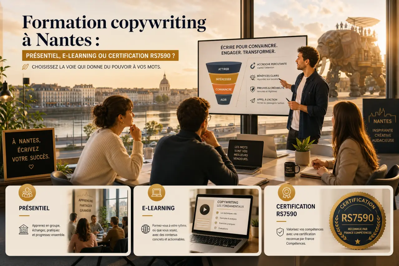 Formation copywriting à Nantes : présentiel, e-learning ou certification RS7590 ?