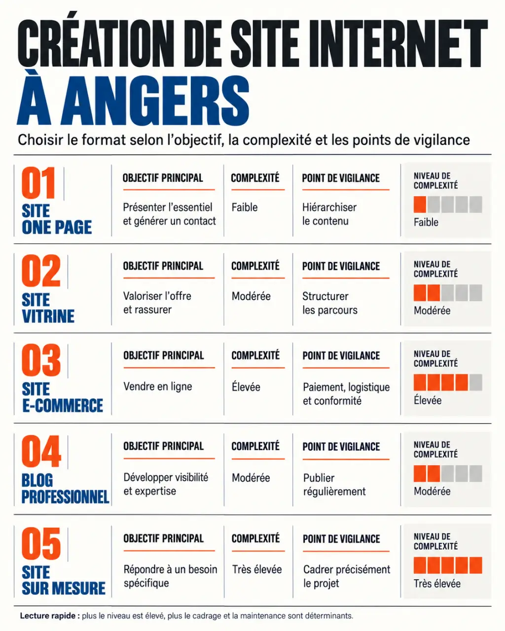 Infographie des formats de création de site internet à Angers