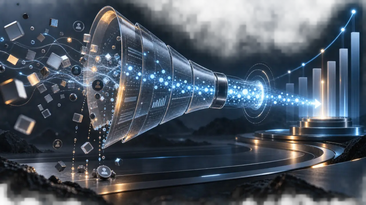 Visualisation abstraite d'un tunnel de conversion et de données publicitaires