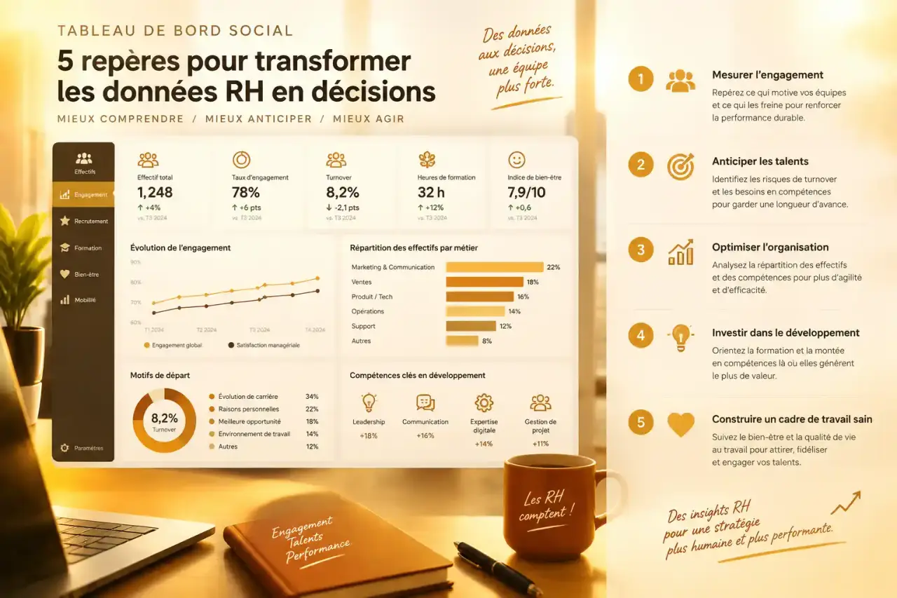 Tableau de bord social : 5 repères pour transformer les données RH en décisions