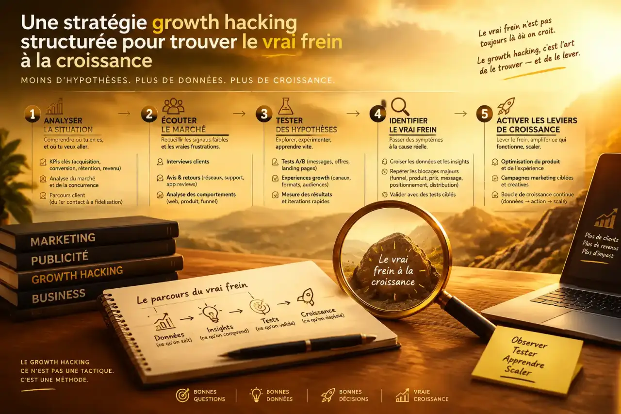 Une stratégie growth hacking structurée pour trouver le vrai frein à la croissance