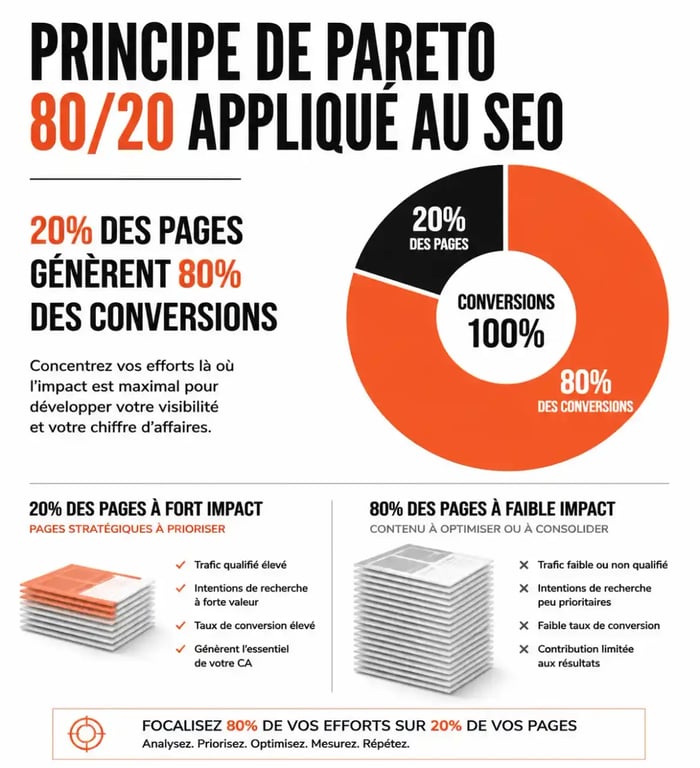 Principe de Pareto 80/20 appliqué à la stratégie SEO PME
