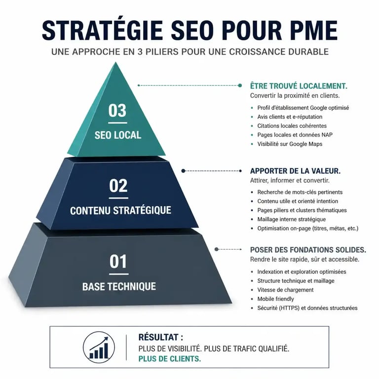 Pyramide de la stratégie SEO pour PME