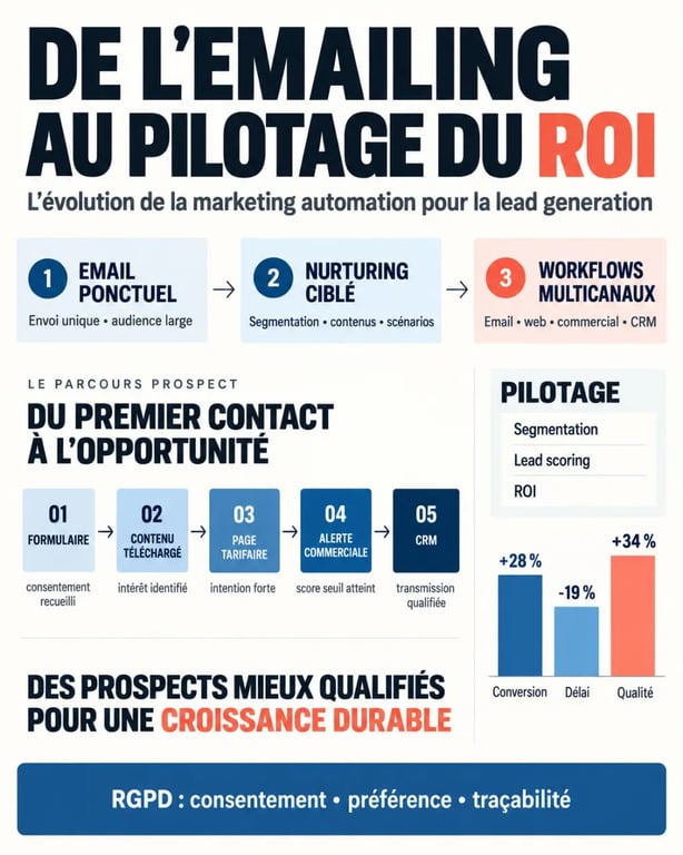 solution marketing automation leadgen evolution : infographie du parcours prospect, du nurturing au CRM