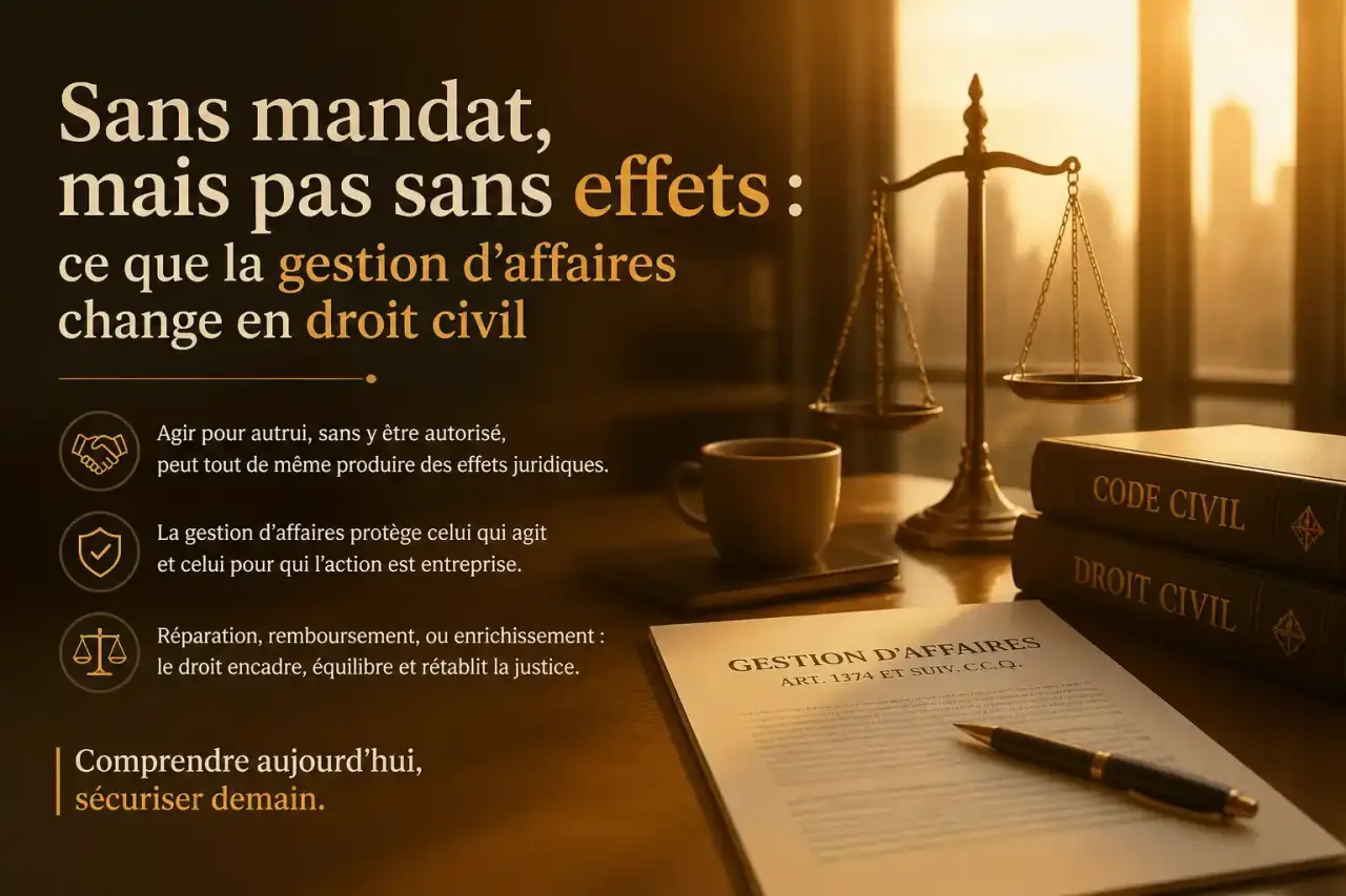 Sans mandat, mais pas sans effets : ce que la gestion d’affaires change en droit civil