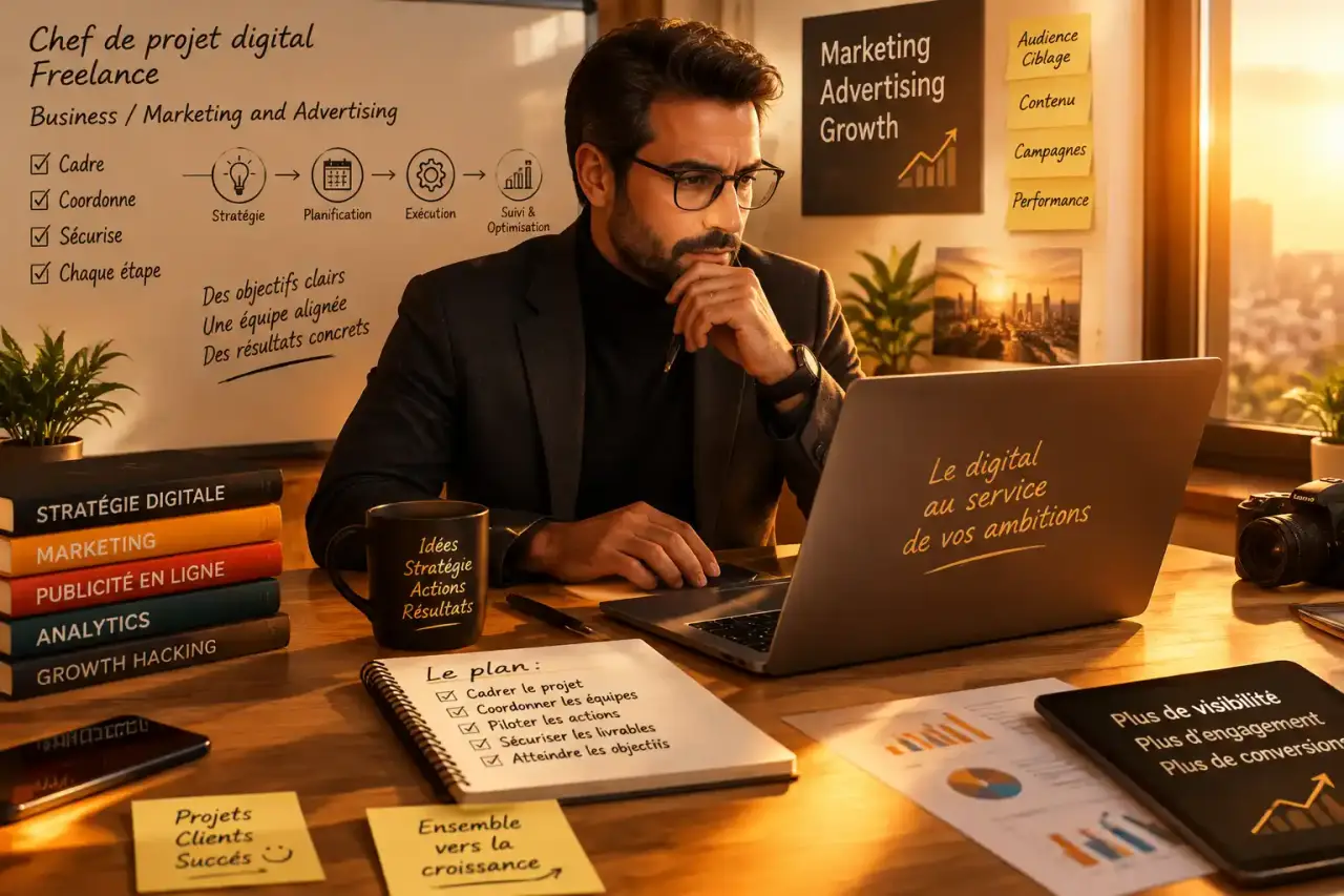 Un chef de projet digital freelance cadre, coordonne et sécurise chaque étape